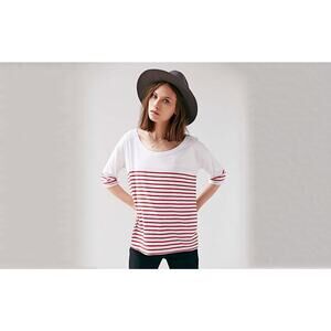 Mouchette Half Sleeve Casual Top Size S White With Red Stripes NWOT